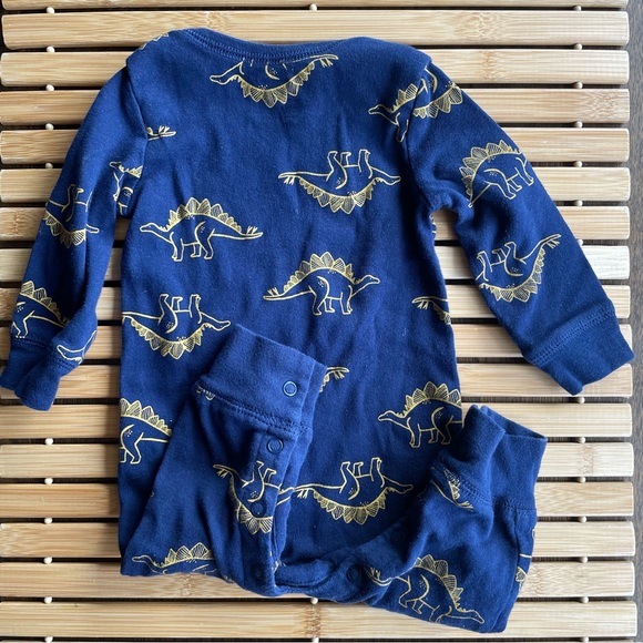 Stegosaurs Dinosaur Navy Blue & Gold Snap Button Footless Long Sleeve Sleeper 🦕 - Picture 5 of 6